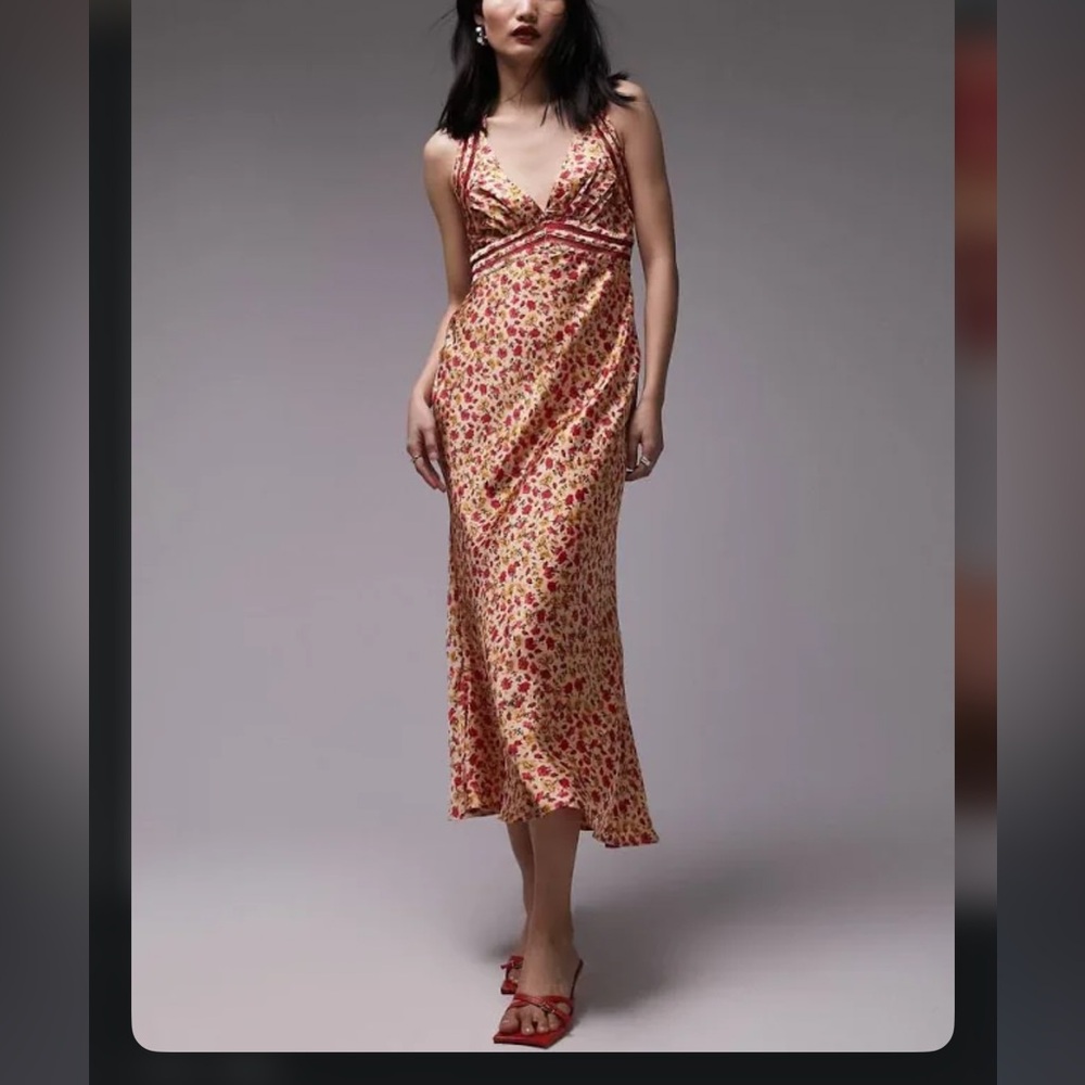 Topshop satin slip dress with lace